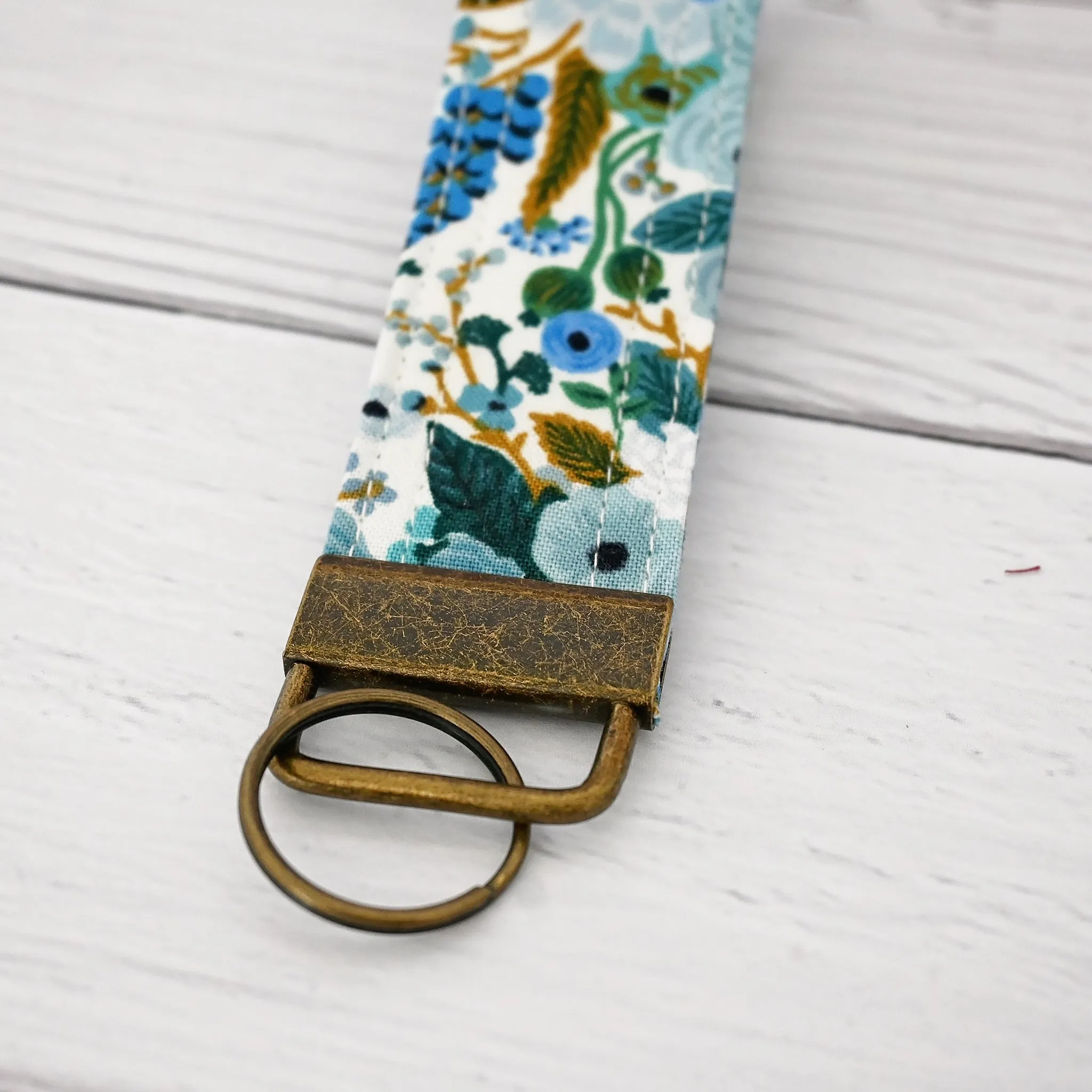 Blue Floral Keychain Wristlet