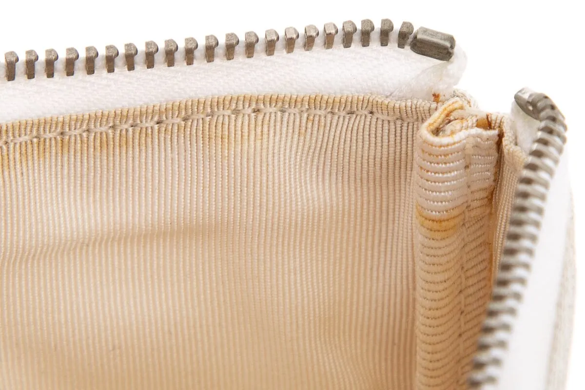 Chanel Vintage White and Silver Ginza Limited Pearl Coco Mark Pouch