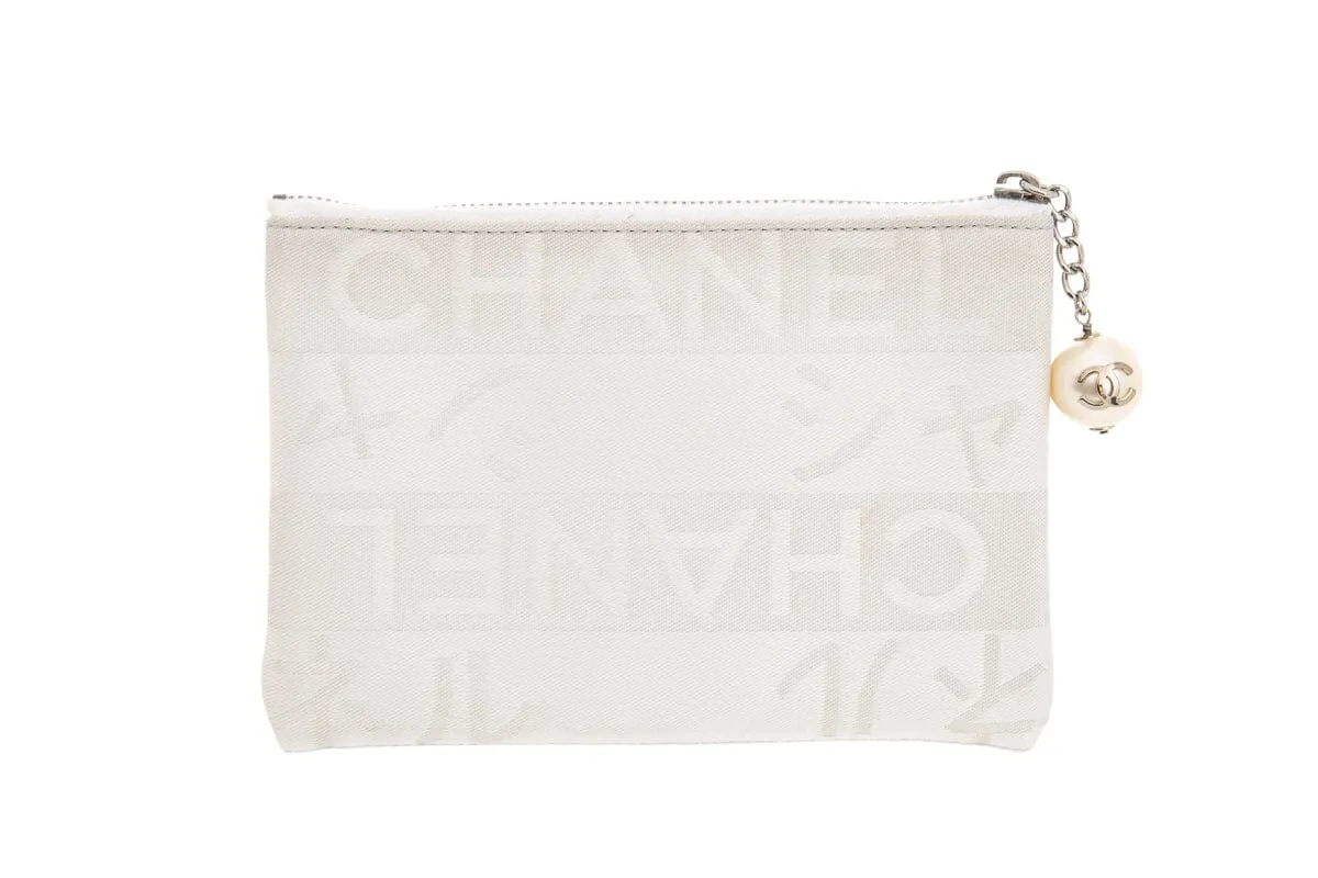 Chanel Vintage White and Silver Ginza Limited Pearl Coco Mark Pouch