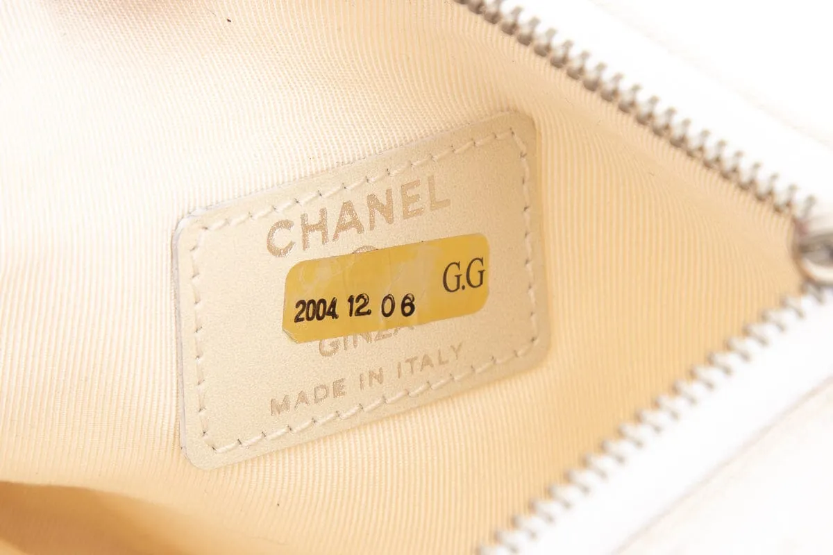 Chanel Vintage White and Silver Ginza Limited Pearl Coco Mark Pouch