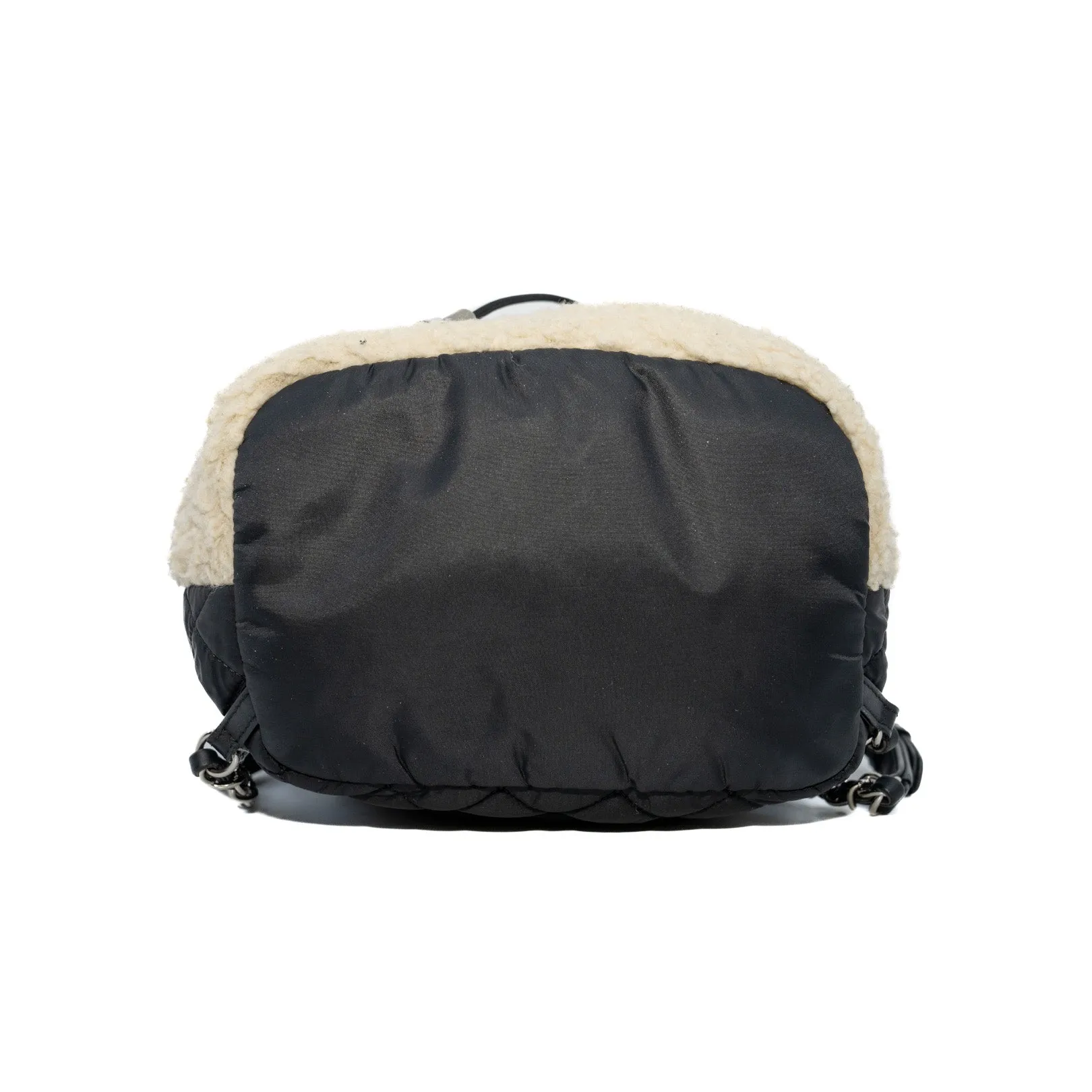 Coco Neige Backpack Black/Beige Ecru Nylon Shearling Wool Bag Seri 26