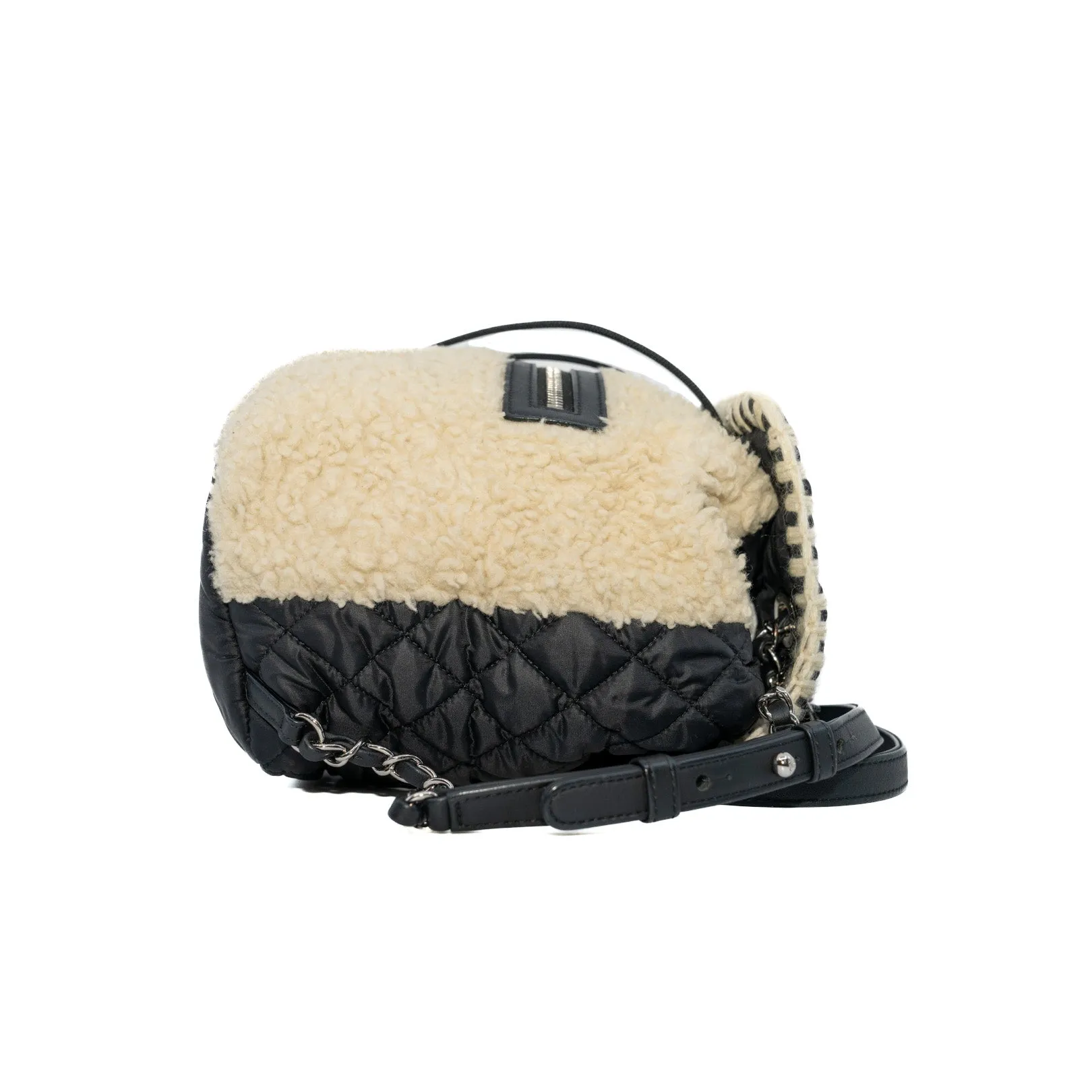 Coco Neige Backpack Black/Beige Ecru Nylon Shearling Wool Bag Seri 26