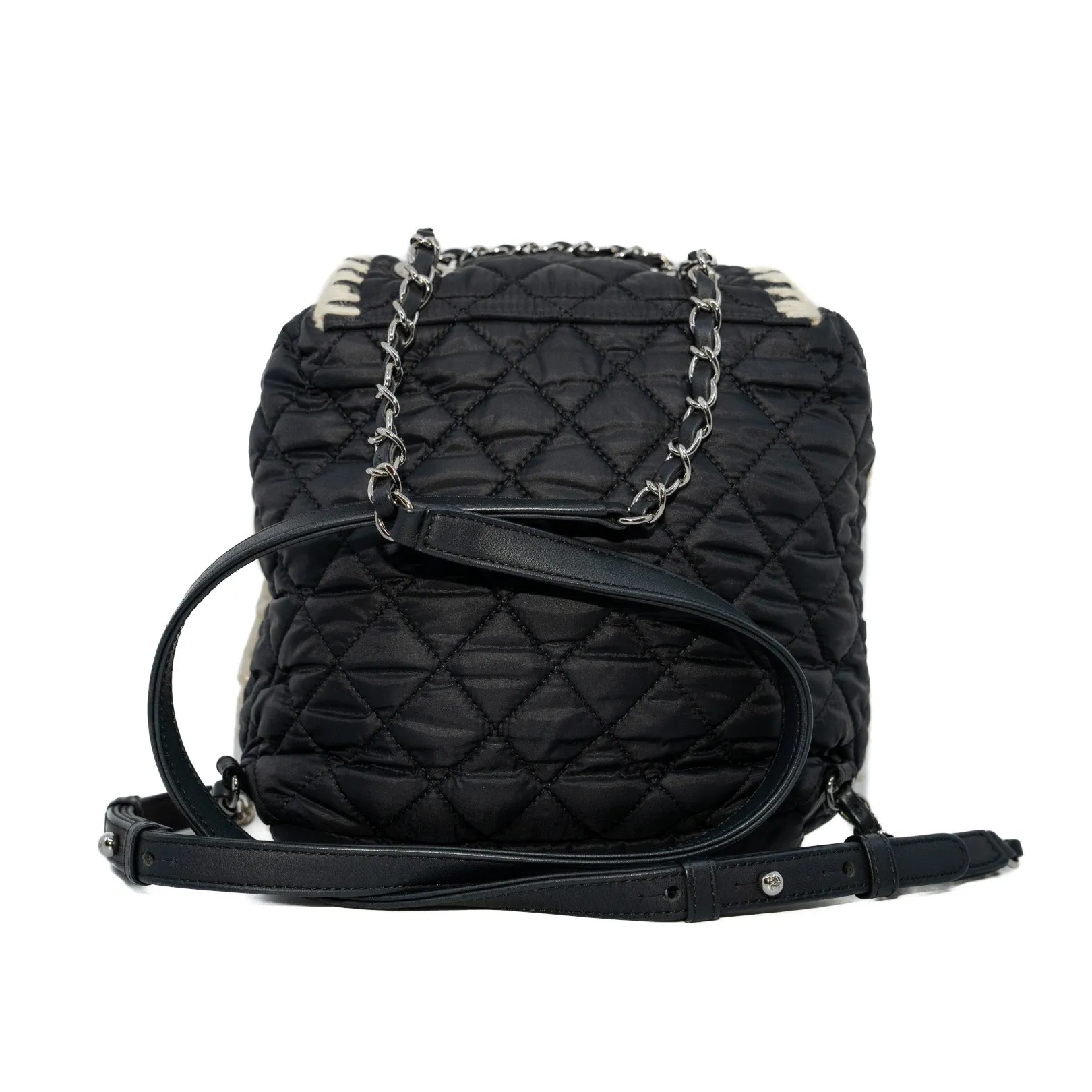 Coco Neige Backpack Black/Beige Ecru Nylon Shearling Wool Bag Seri 26