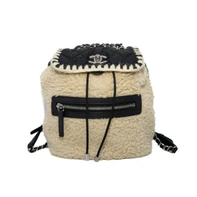 Coco Neige Backpack Black/Beige Ecru Nylon Shearling Wool Bag Seri 26
