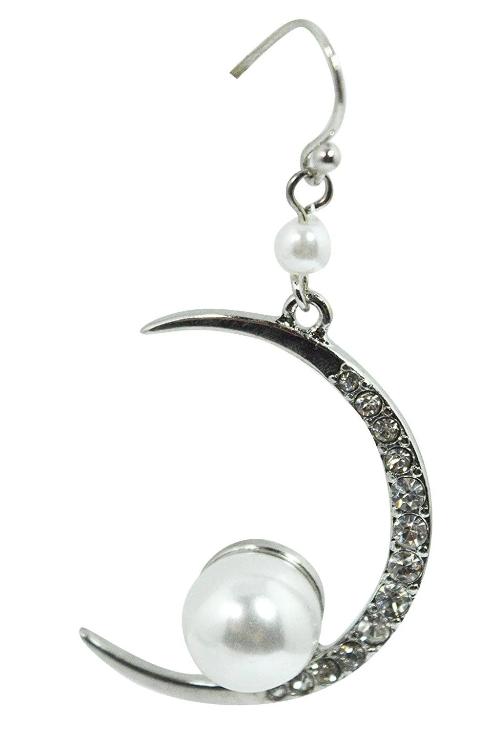 Cresent Moon with Imitation Pearl Accent Dangle Earrings