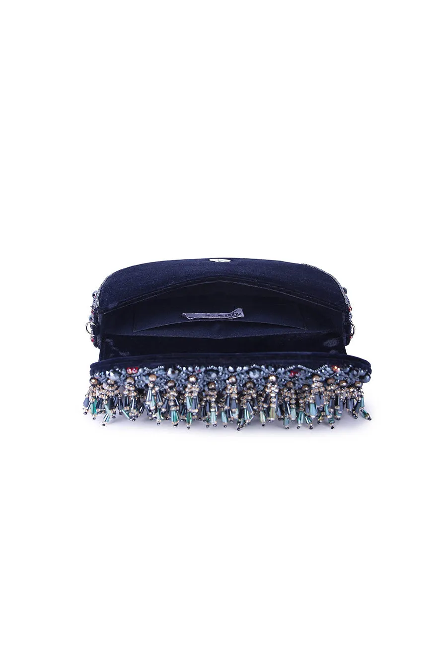 Dark Blue Zayena Hand-Embroidered Clutch