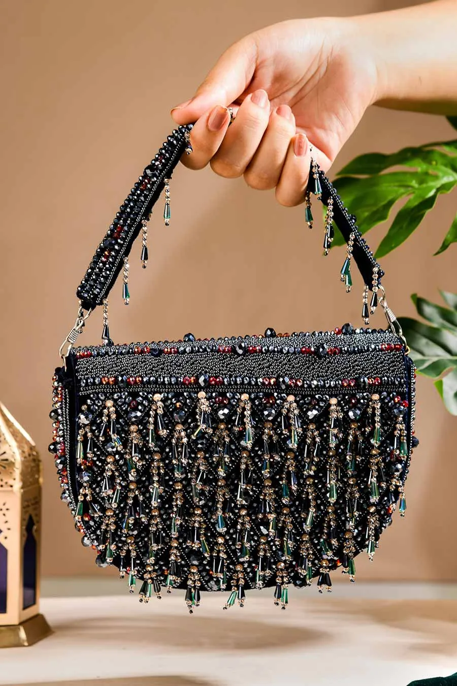 Dark Blue Zayena Hand-Embroidered Clutch