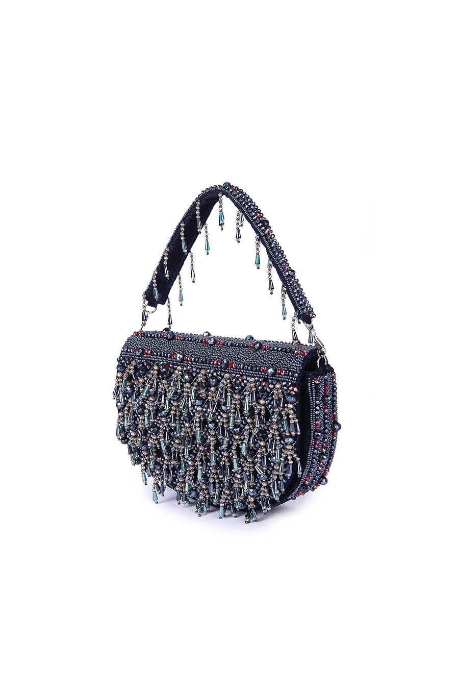 Dark Blue Zayena Hand-Embroidered Clutch