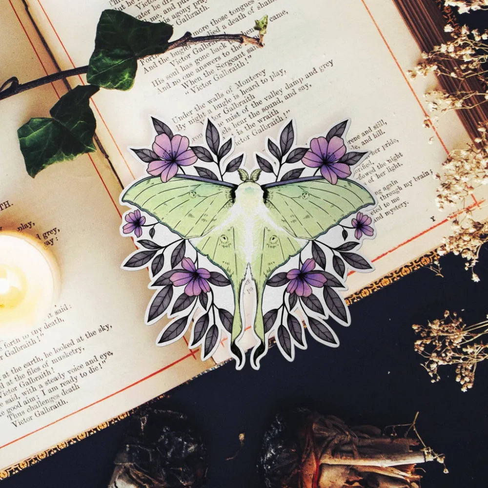 Floral Luna Moth - Vinyl Sticker