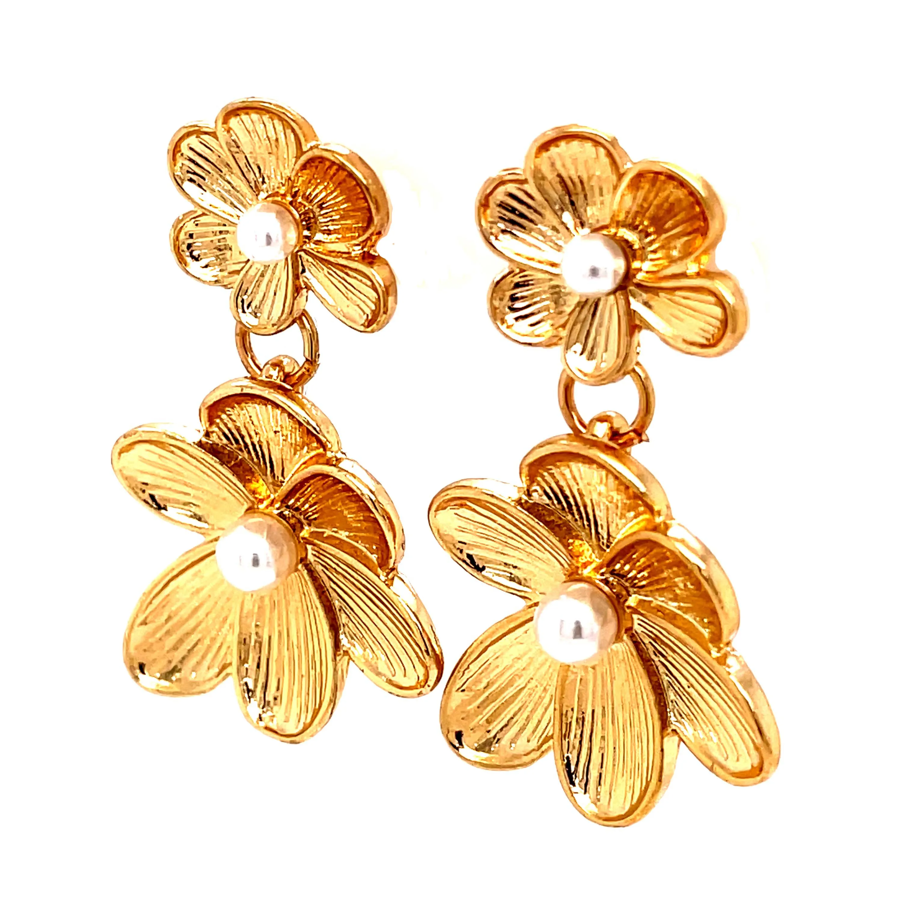 Flower and Pearl Accent Drop Earrings