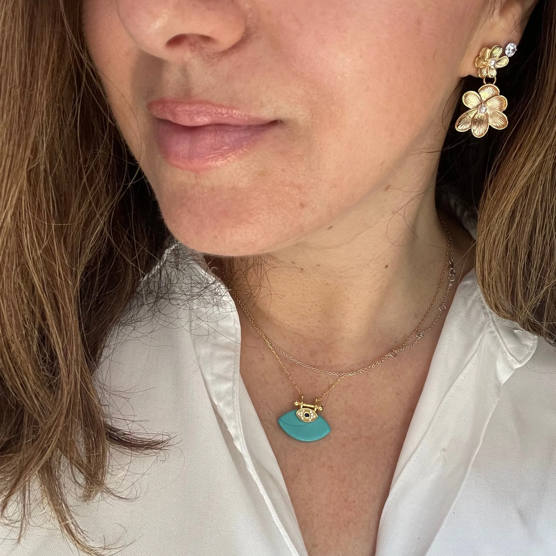 Flower and Pearl Accent Drop Earrings