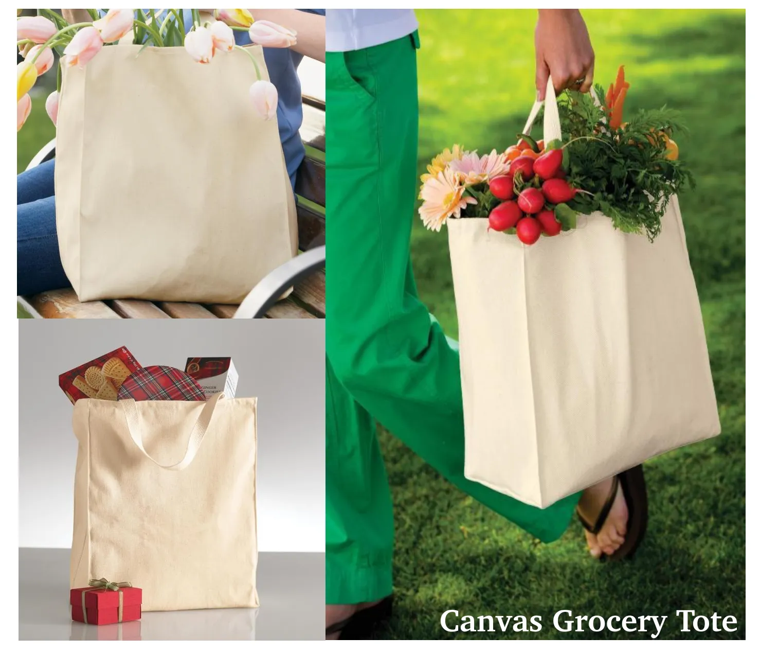 Heavy Duty Canvas Grocery Tote Bags with Short Handles, Navy Color