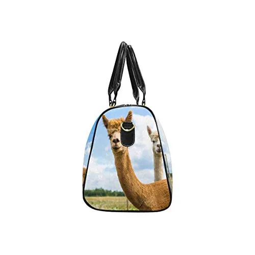 InterestPrint Weekender Bag Overnight Carry-on Tote Duffel Bag Two Friendly Curios Brown and White Alpacas