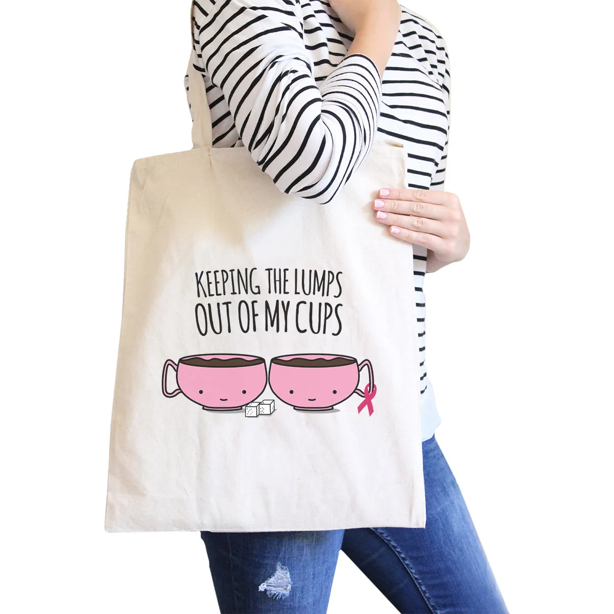 Keeping The Lumps Out Of My Cups Breast Cancer Natural Canvas Bags