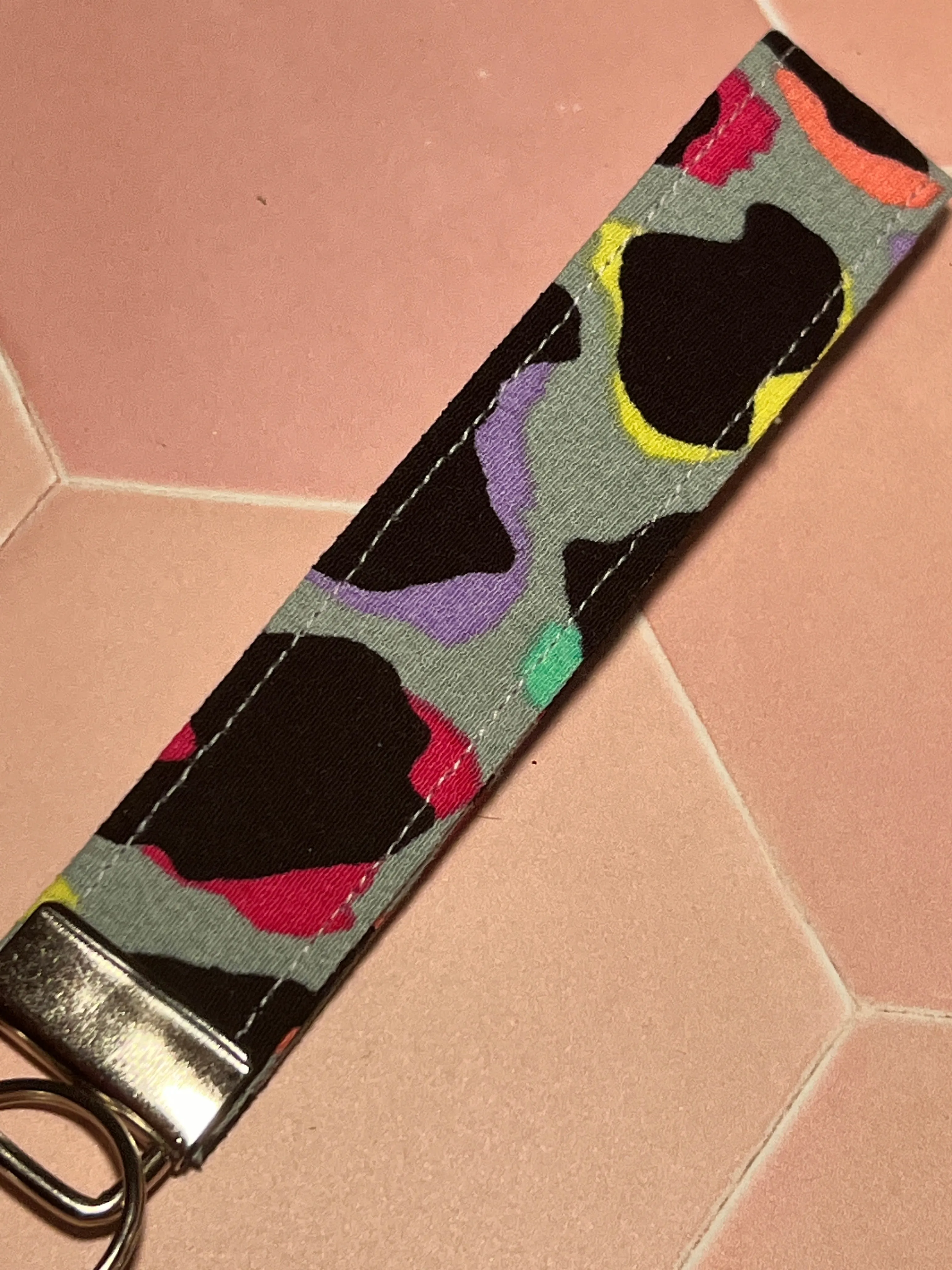 Khaki Rainbow Leopard Print Wristlet Keychain
