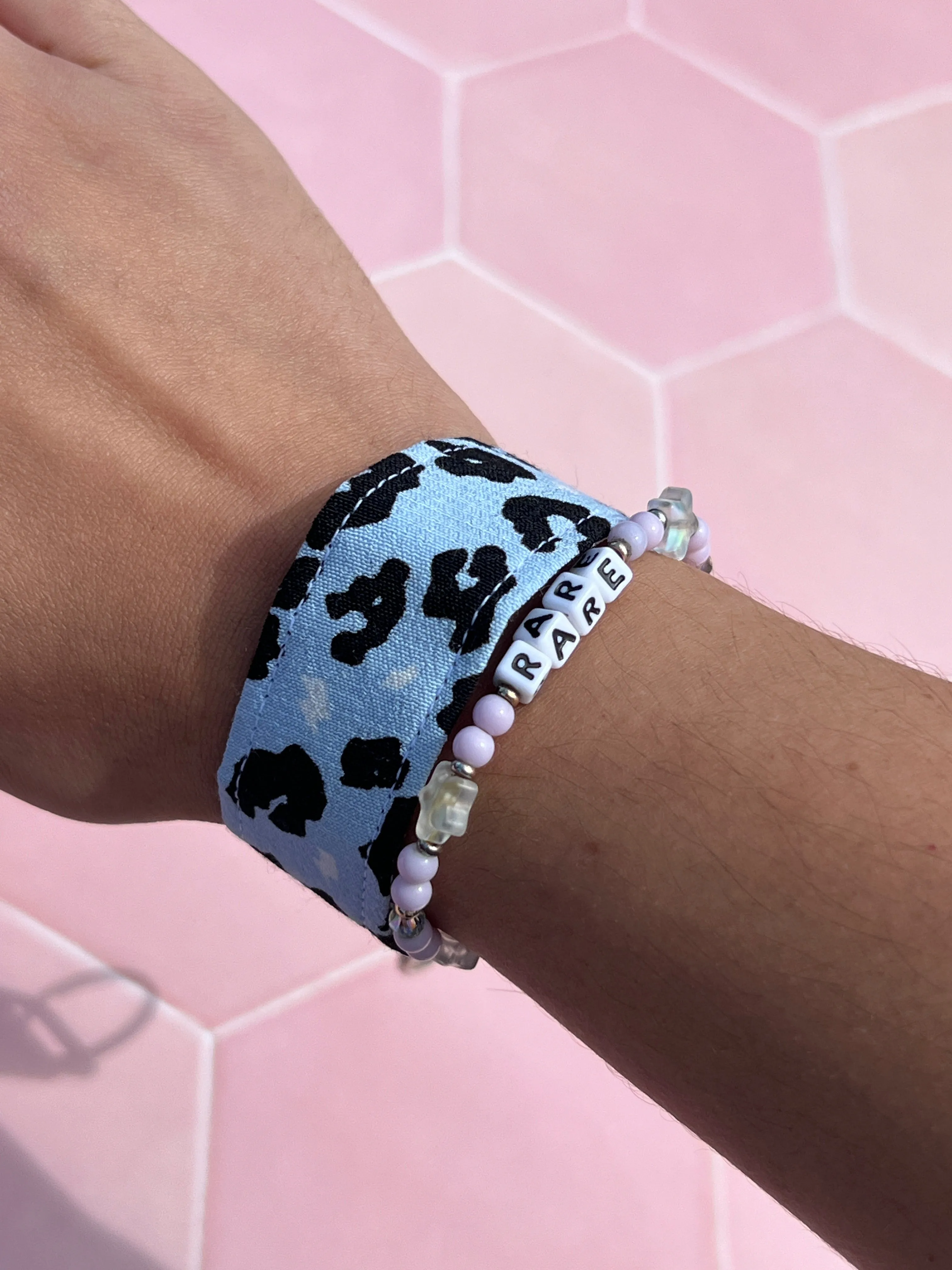 Light Blue Leopard Print Wristlet Keychain Small