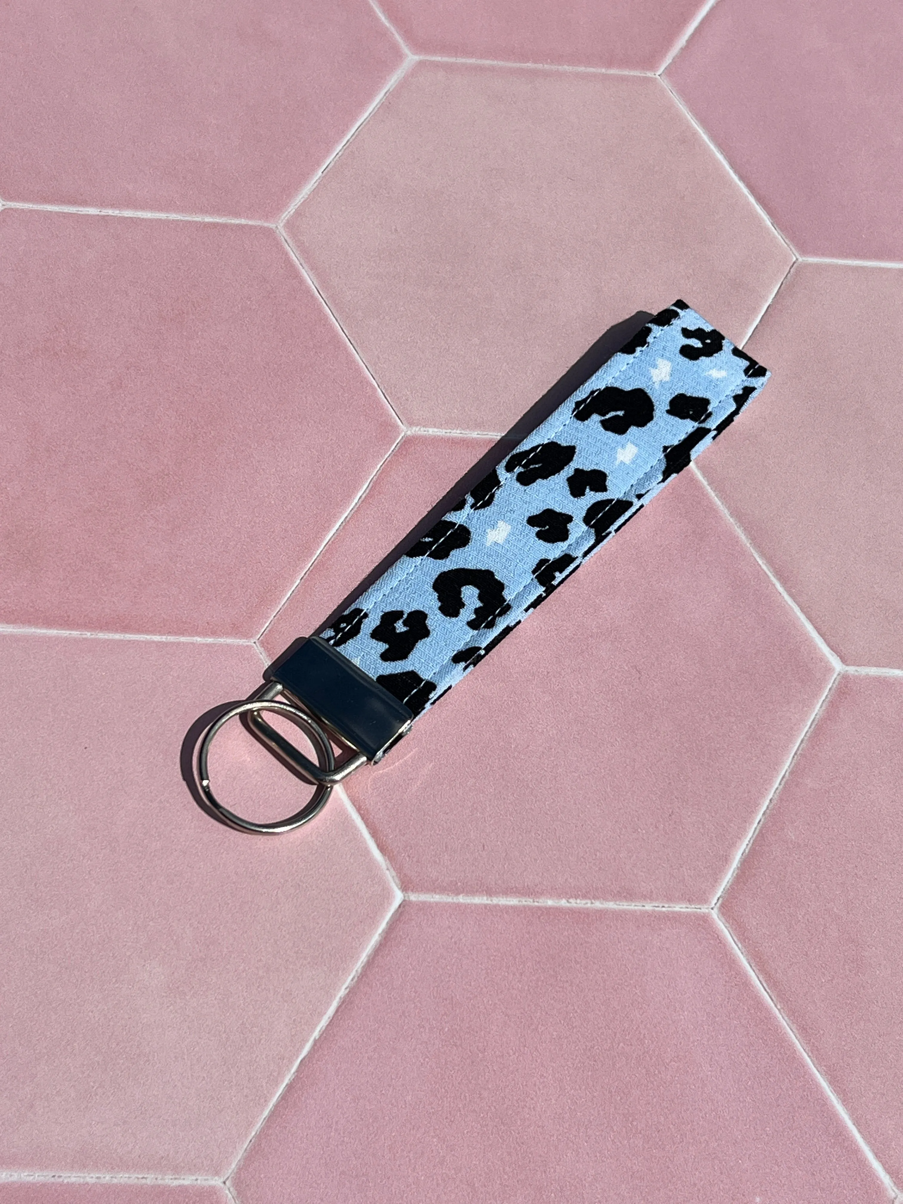 Light Blue Leopard Print Wristlet Keychain Small