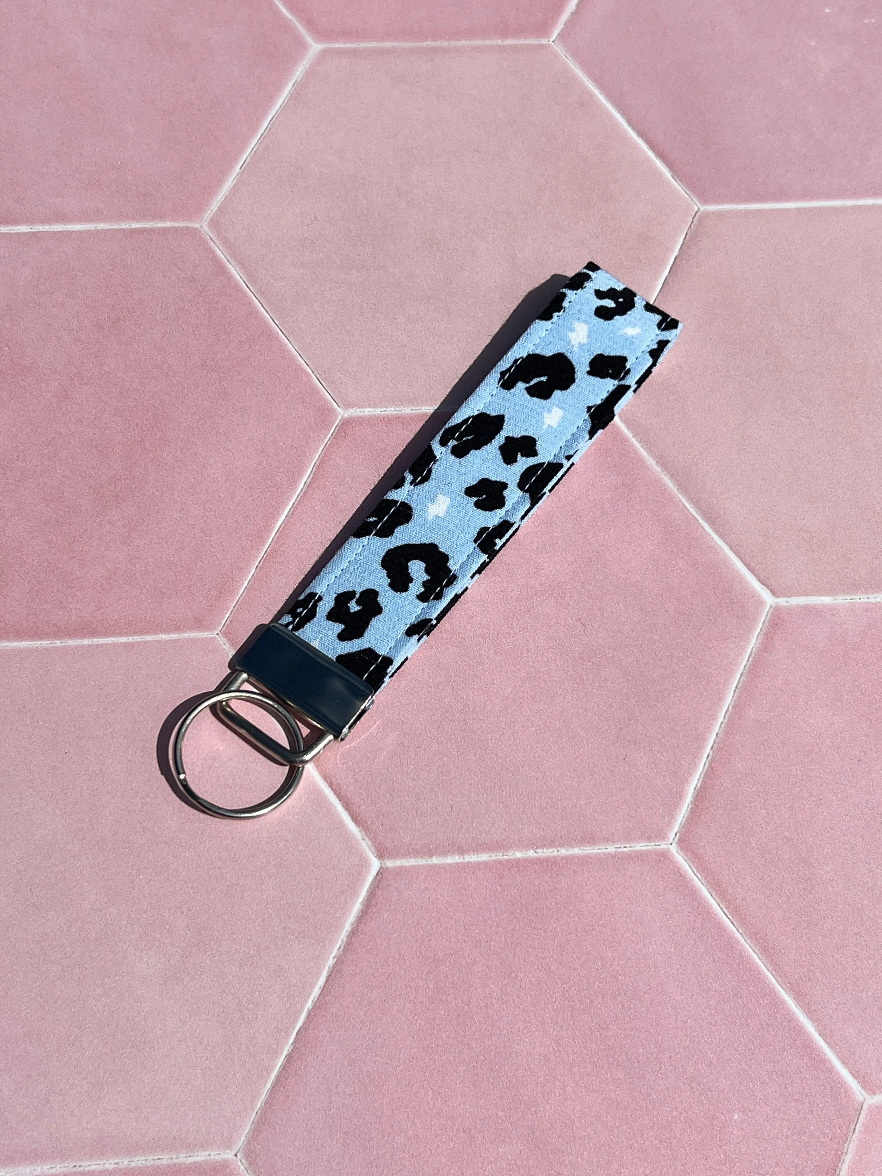 Light Blue Leopard Print Wristlet Keychain Small