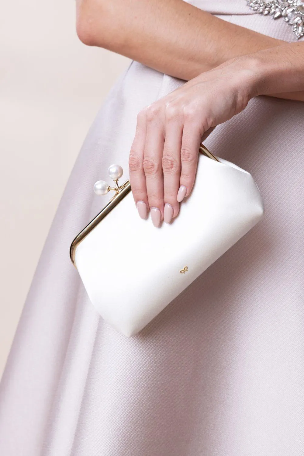Maud Pearl Clutch - Chalk