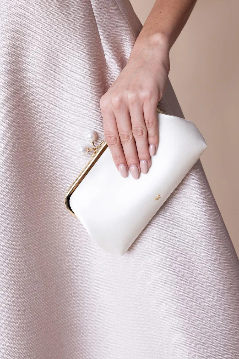 Maud Pearl Clutch - Chalk