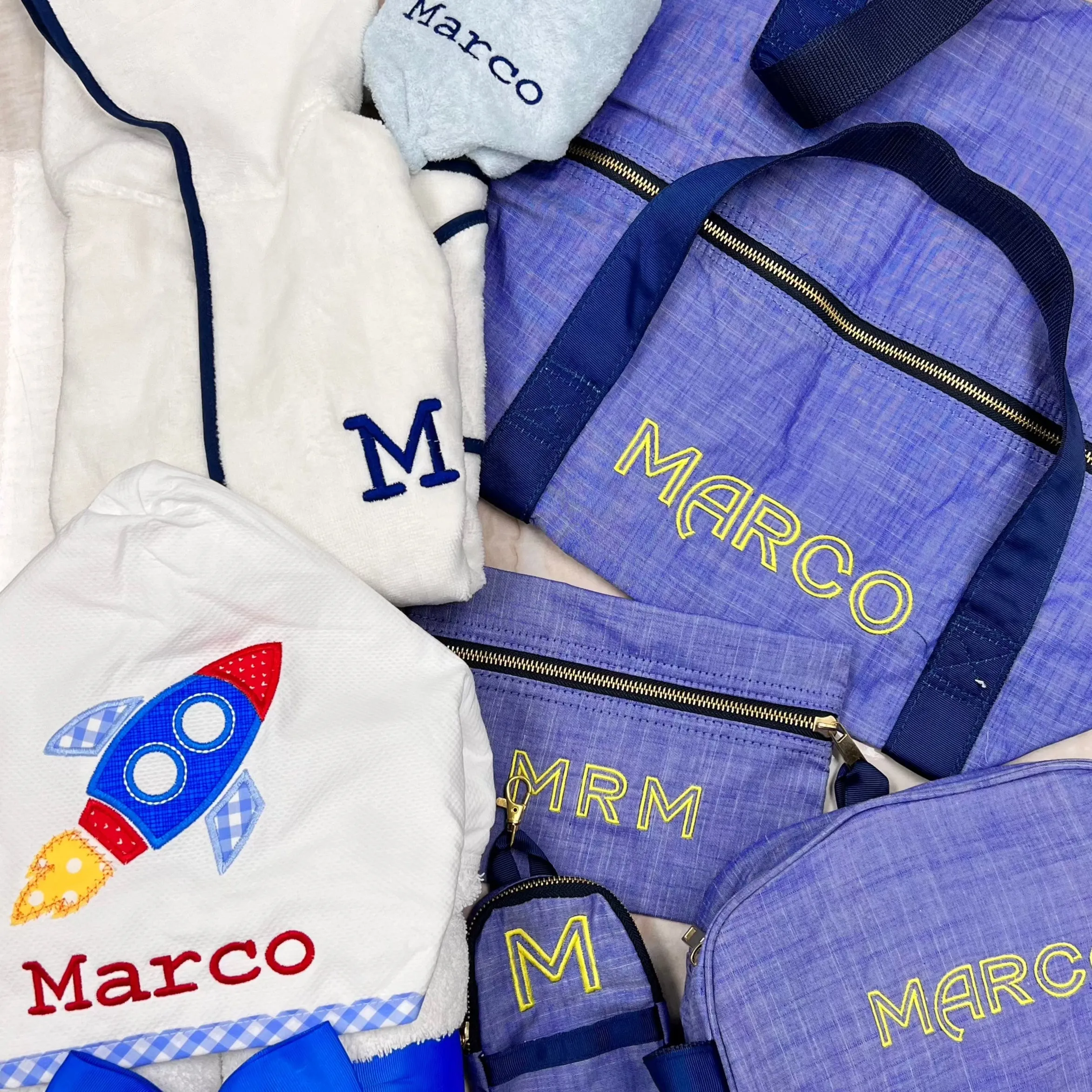 Personalized Chambray Blue Navy Duffel Bag