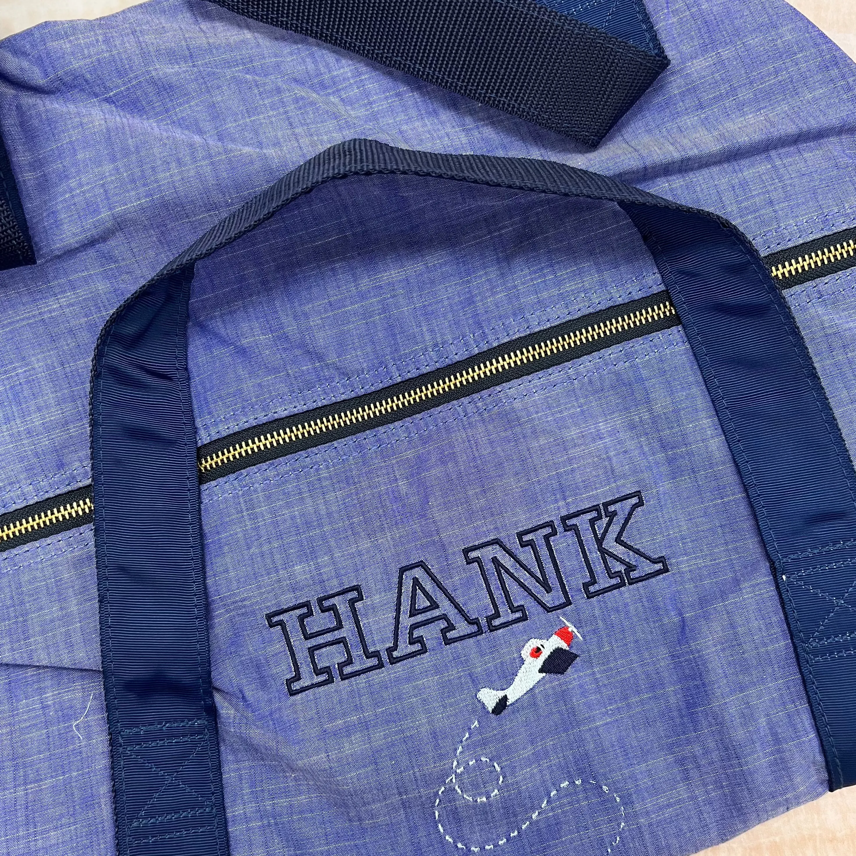 Personalized Chambray Blue Navy Duffel Bag