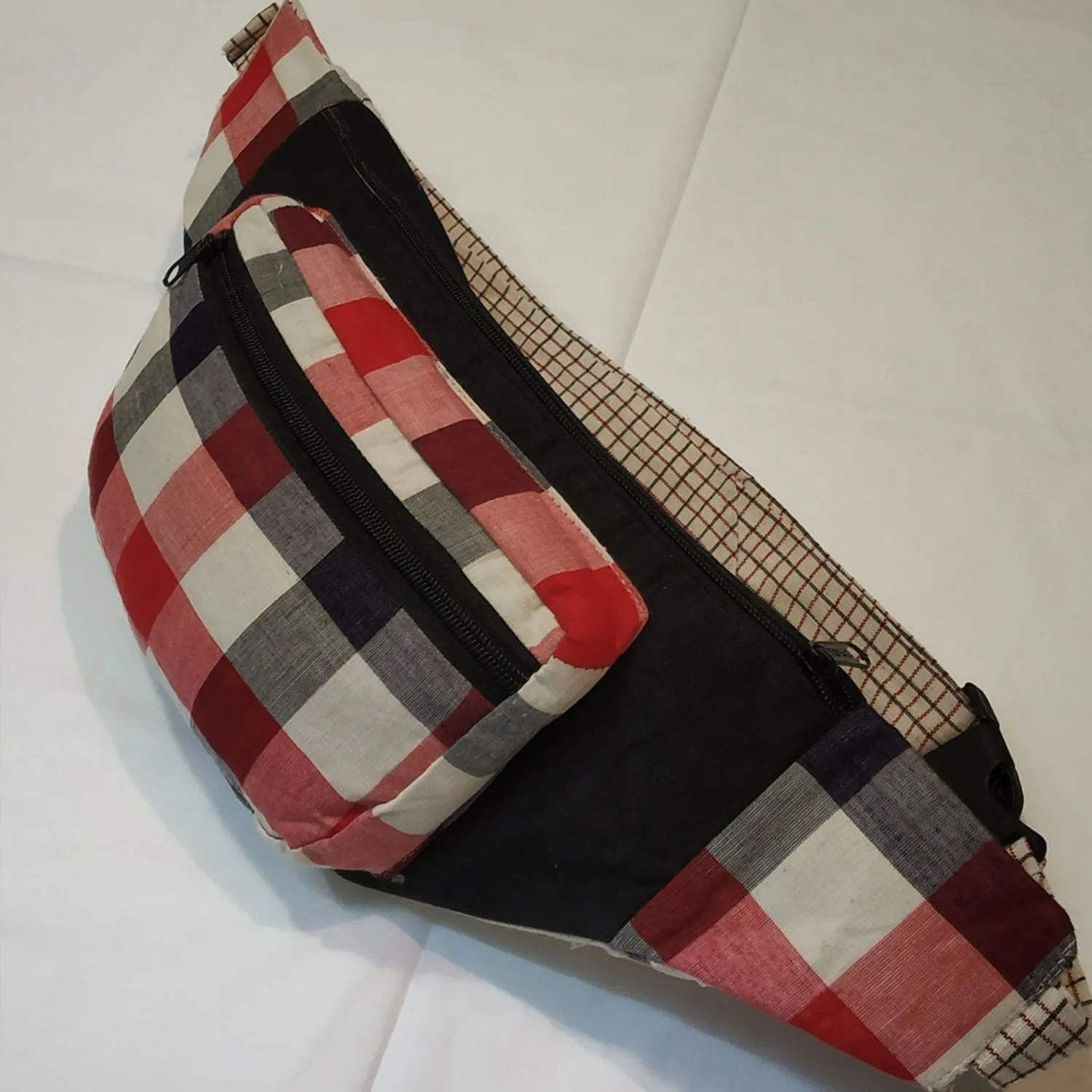 Red Check Fanny Pack | Compact & Multi-Pocket | Hands-Free Style