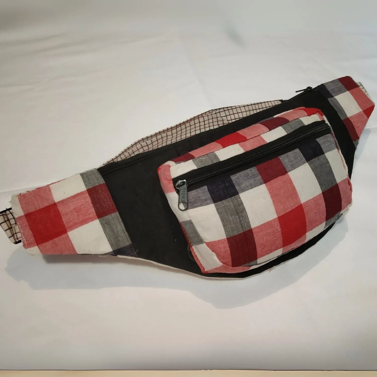 Red Check Fanny Pack | Compact & Multi-Pocket | Hands-Free Style