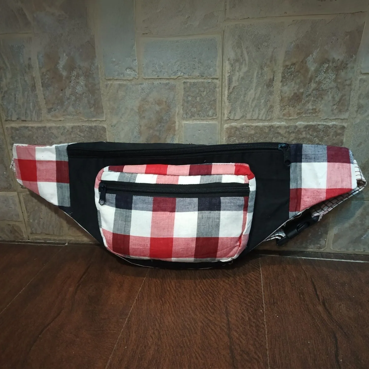 Red Check Fanny Pack | Compact & Multi-Pocket | Hands-Free Style