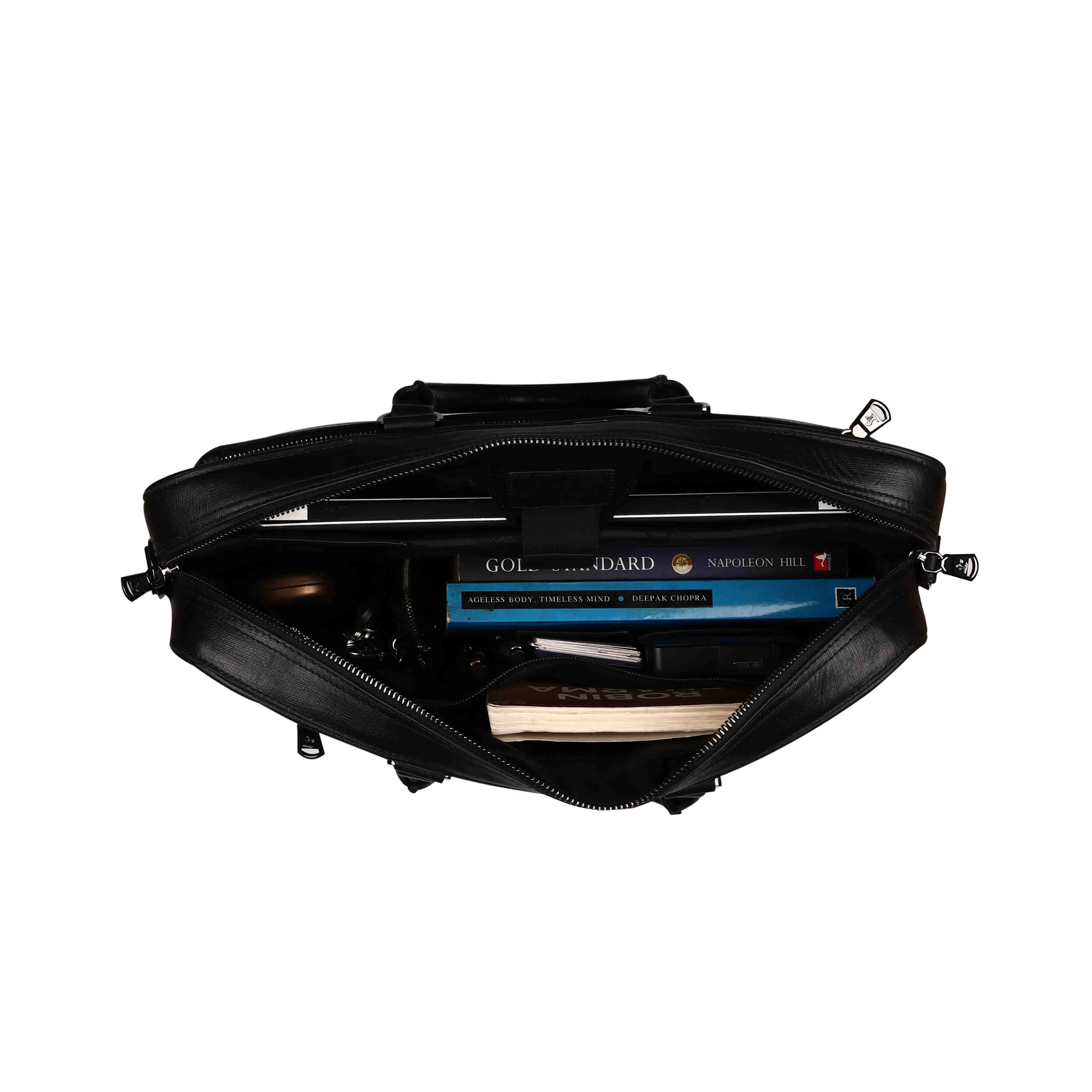 Smith | Leather Portfolio Bag | 100% Genuine Leather | Lifetime Service Warranty | Color: Blue & Black