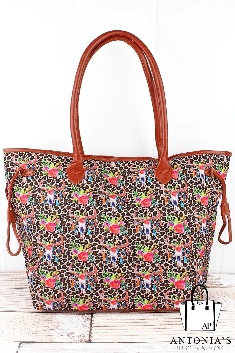 STEER SKULL LEOPARD TOTE