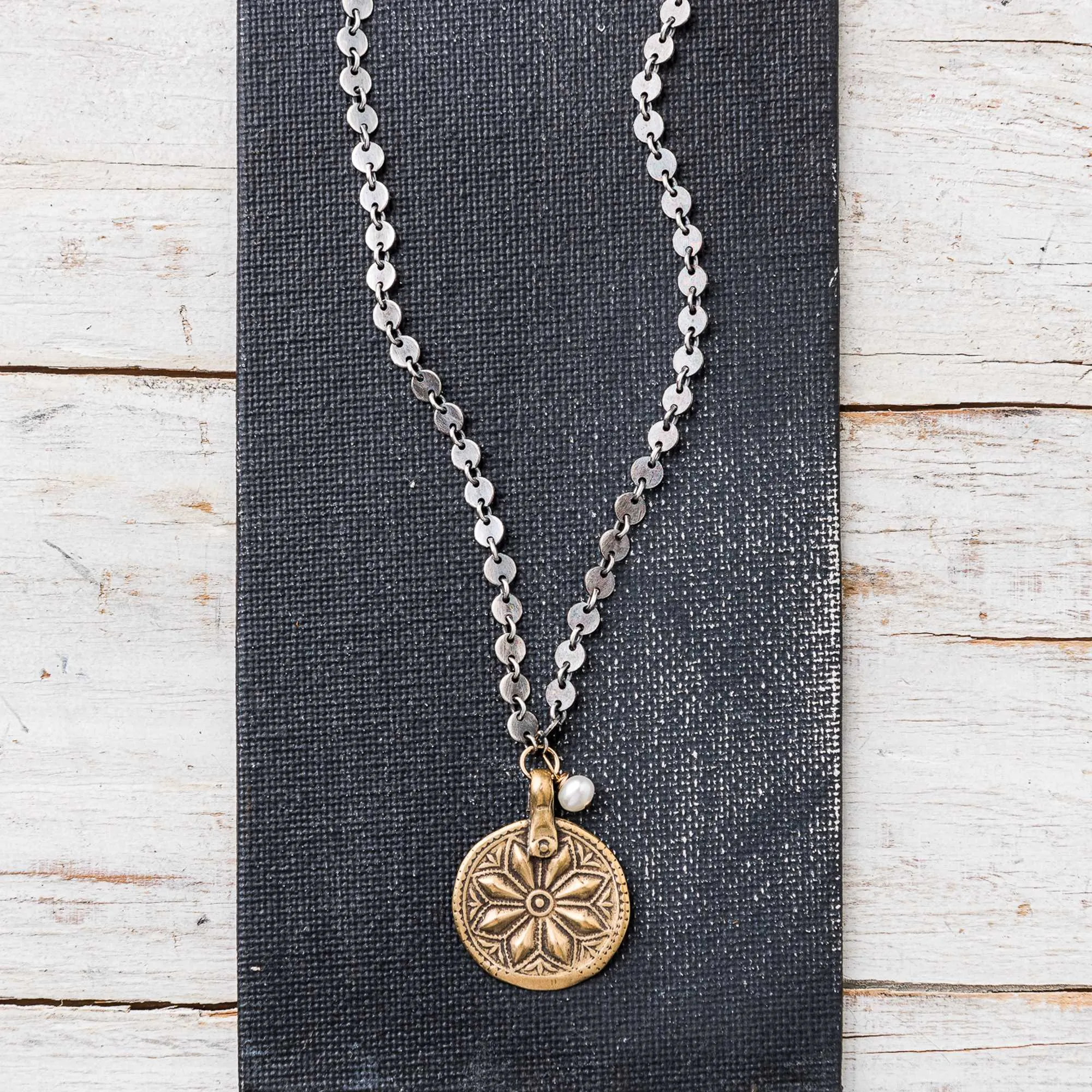 True North Necklace with Pearl on Disc Chain