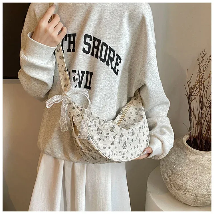 UAKISS  -  Bow Tie Shoulder Bag for Women Fashion Korean Style Flower Messenger Bag Casual Versatile High Capacity Aesthetic Bags