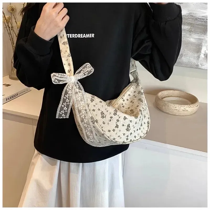 UAKISS  -  Bow Tie Shoulder Bag for Women Fashion Korean Style Flower Messenger Bag Casual Versatile High Capacity Aesthetic Bags