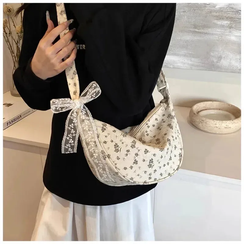 UAKISS  -  Bow Tie Shoulder Bag for Women Fashion Korean Style Flower Messenger Bag Casual Versatile High Capacity Aesthetic Bags
