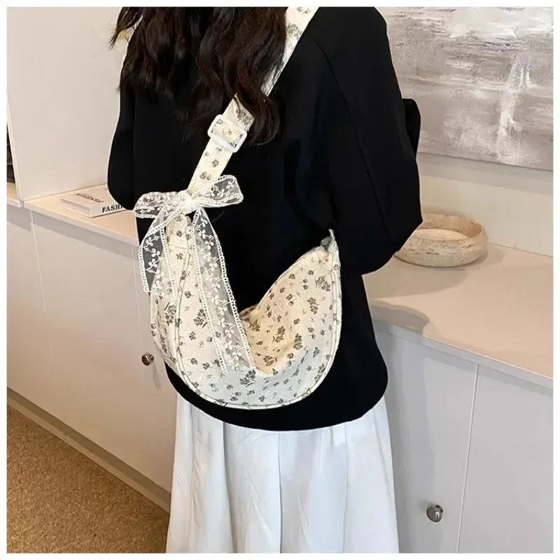 UAKISS  -  Bow Tie Shoulder Bag for Women Fashion Korean Style Flower Messenger Bag Casual Versatile High Capacity Aesthetic Bags