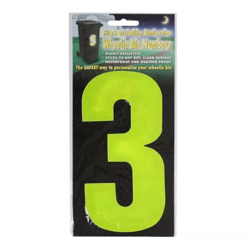 Wheelie Bin Sticker Yellow High Visibility Reflective - Number 3