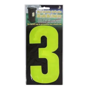 Wheelie Bin Sticker Yellow High Visibility Reflective - Number 3