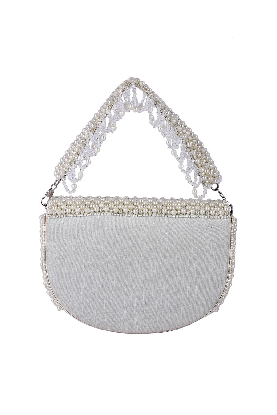 White Rubeena Pearl Embroidered Clutch