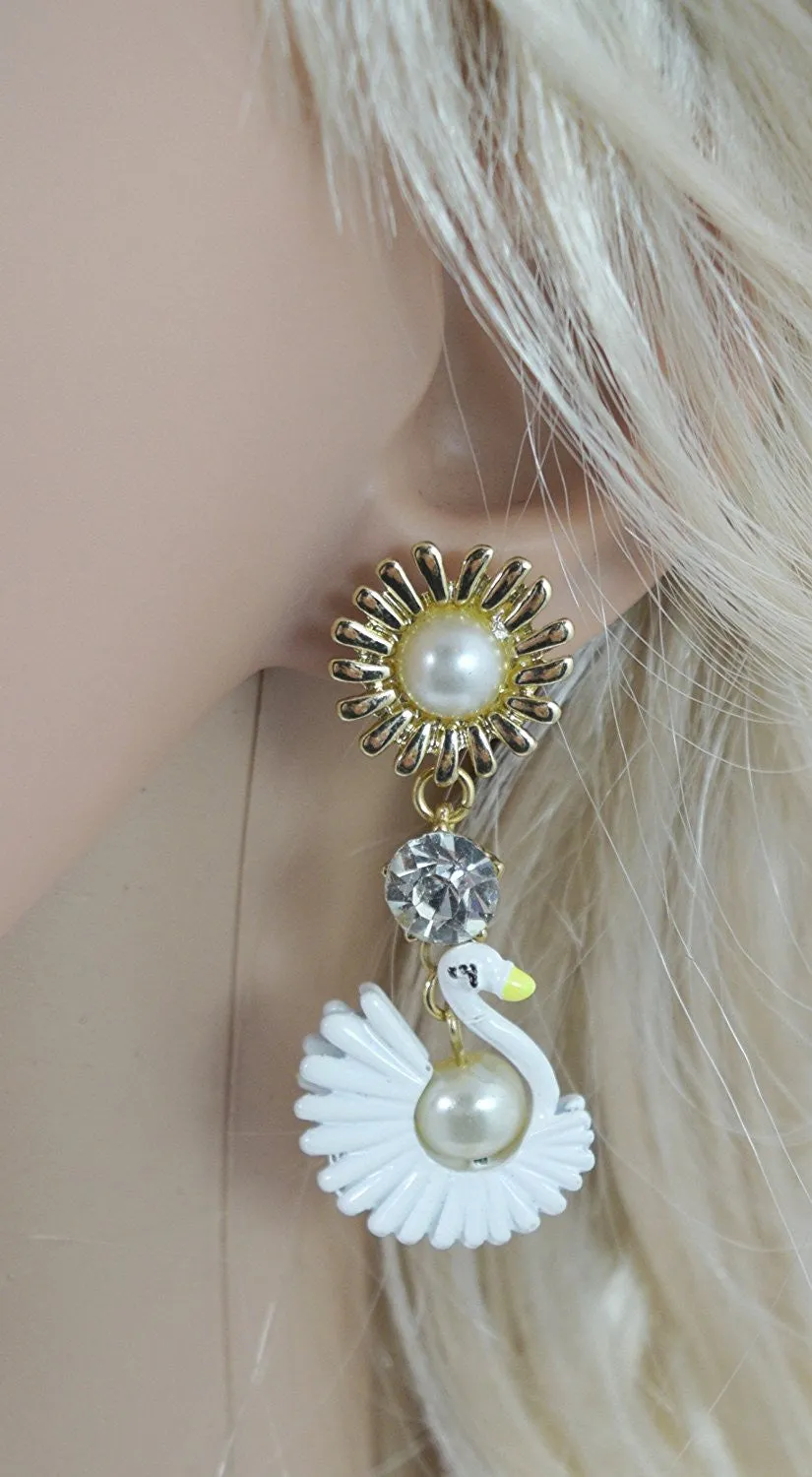 White Swan Whimsical Bird Earrings